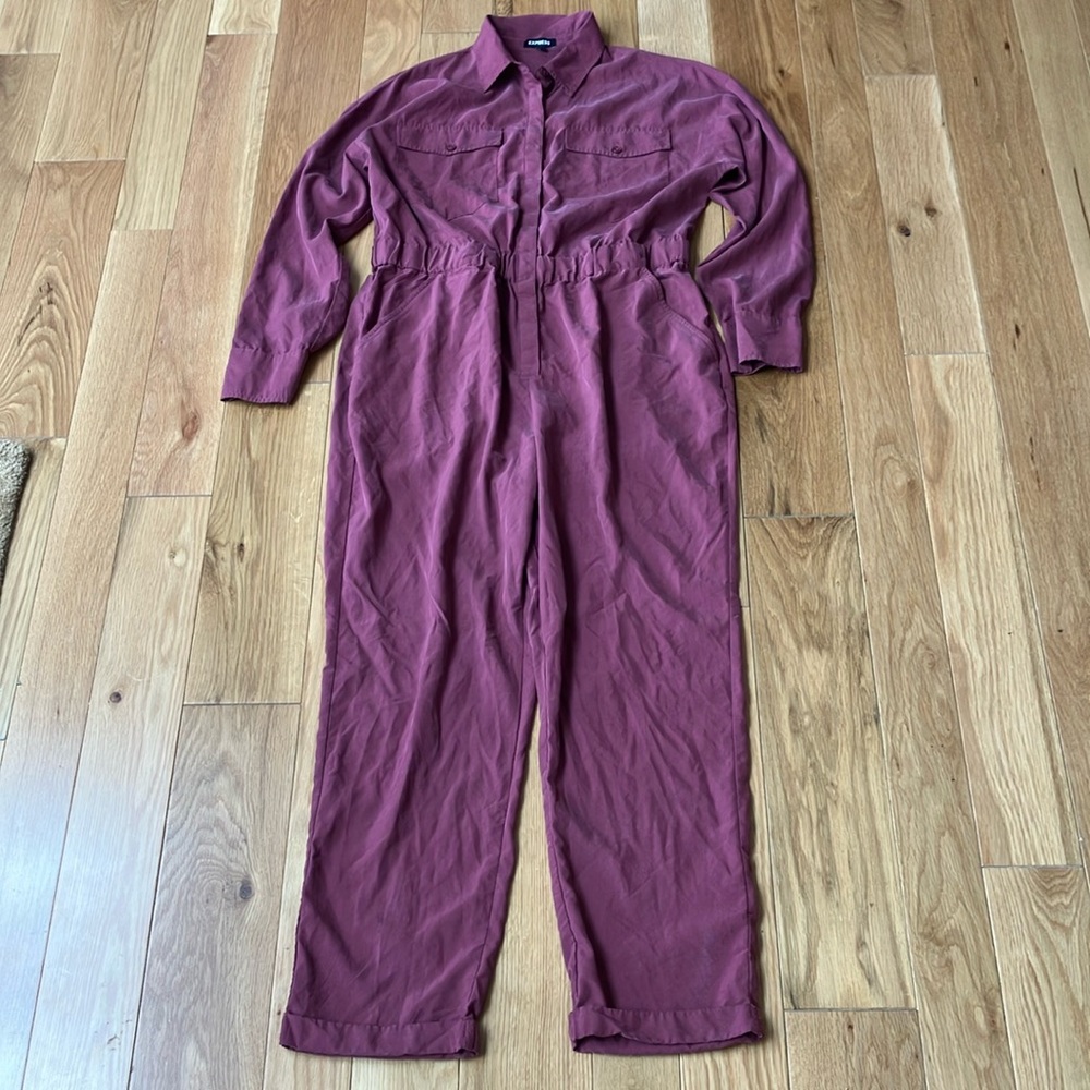 Express burgandy/Mauve modal Utility Jumpsuit sz Large  with pockets!